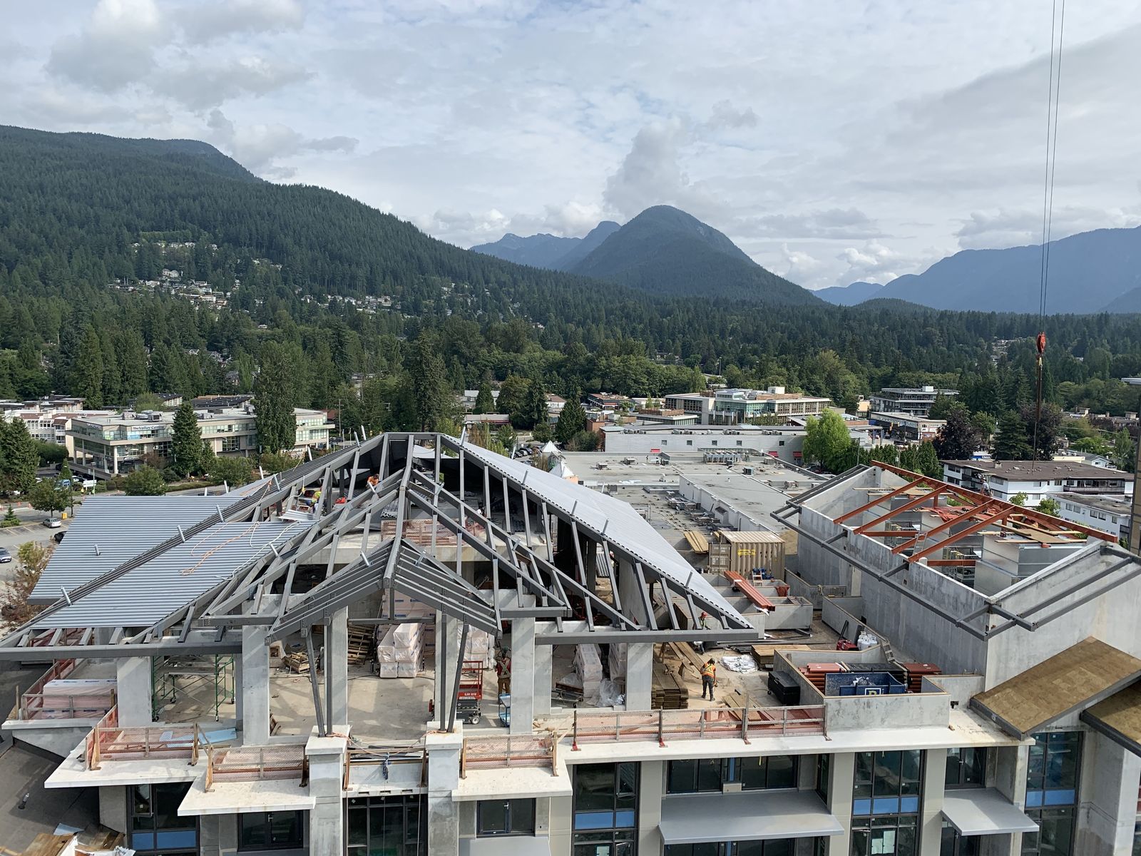 Aerial view of structural steel under construction
